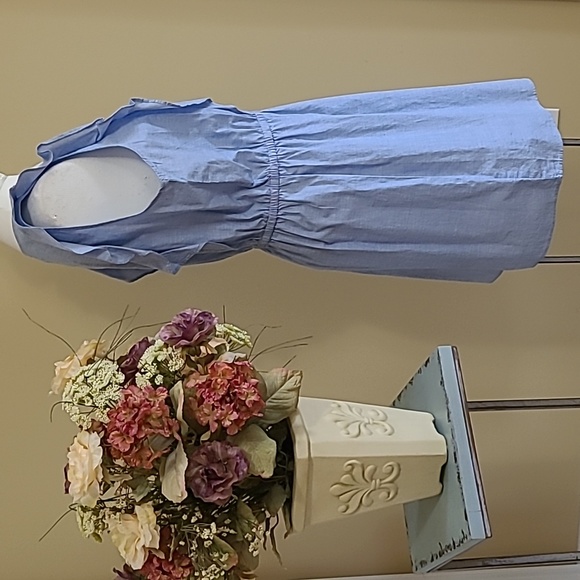 NEW Sleeveless Dress Denim Cotton Blue Penifore Style Ruffle Elastic Waist XL - Picture 2 of 6